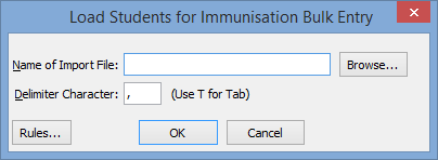 Load Student for Immunisation Bulk Entry window