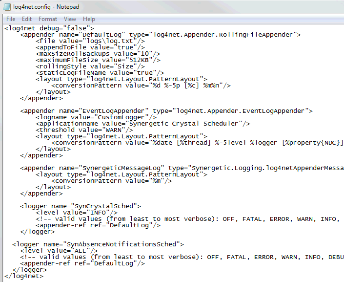 Log4net config notepad