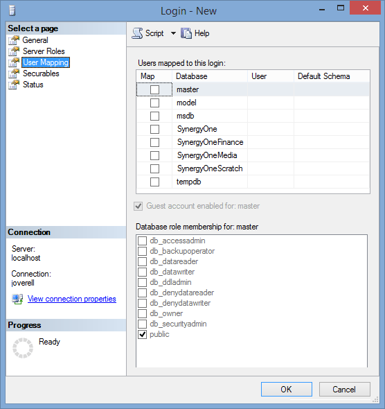Login - New window (User Mapping tab)