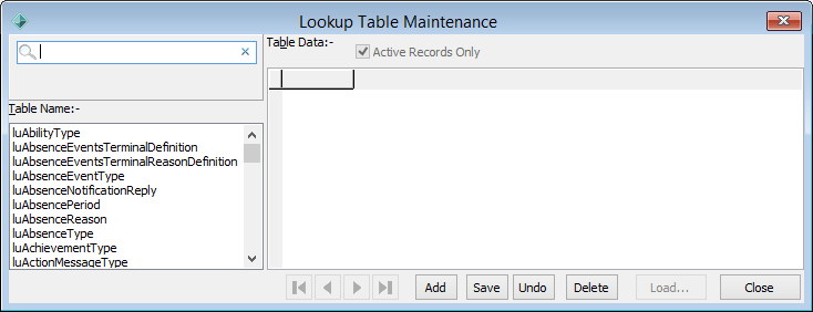 Lookup Table Maintenance window