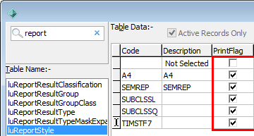 Lookup Table Maintenance (luReportStyle, select print flags)