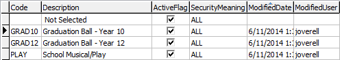 Lookup table maintenance - luEventType