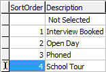 Lookup Table Maintenance - luFutureActivity (SortOrder, 1-7, 11-18 cut down)