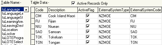 Lookup Table Maintenance - luLanguage (for roll returns)
