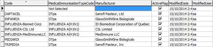 Lookup table maintenance - luMedicalVaccineBrand