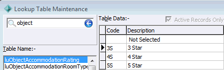 Lookup Table Maintenance - luObjectAccommodationRating
