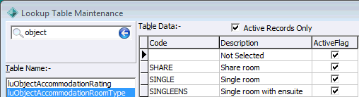 Lookup Table Maintenance - luObjectAccommodationRoomType