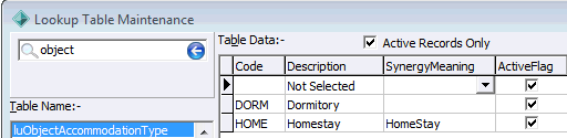 Lookup Table Maintenance - luObjectAccommodationType