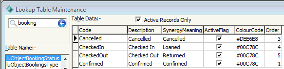 Lookup Table Maintenance - luObjectBookingStatus