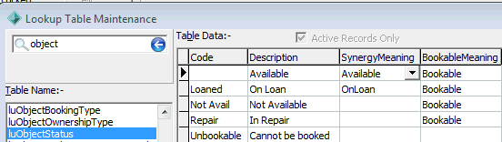 Lookup Table Maintenance - luObjectStatus