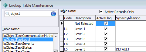 Lookup Table Maintenance - luObjectTaskLevel