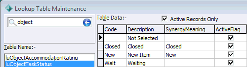 Lookup Table Maintenance - luObjectTaskStatus