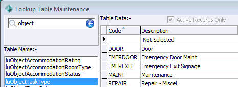 Lookup Table Maintenance - luObjectTaskType