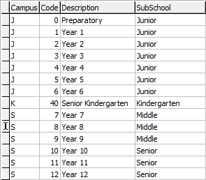 Lookup Table Maintenance - luYearLevel (cut down)