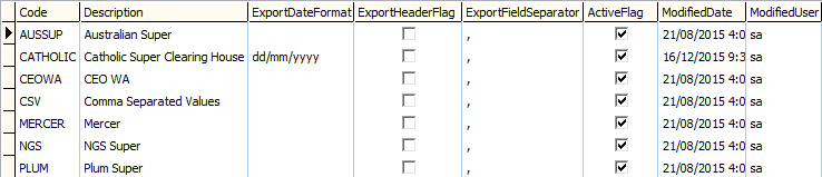 luSuperannuationExport lookup table