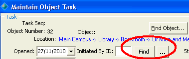 Maintain Object Tasks window Find button