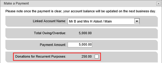Make a Payment window (Portal, vc field highlighted)