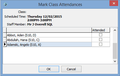 Mark Class Attendances window