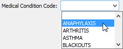 Medical condition code (selection)