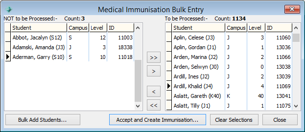 Medical Immunisation Bulk Entry (students excluded)