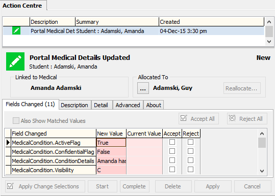 Medical Maintenance - Action Centre tab (WN, cut-down)