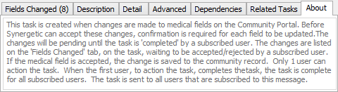 Medical Maintenance - Action Centre tab - About sub-tab