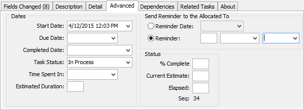 Medical Maintenance - Action Centre tab - Advanced sub-tab