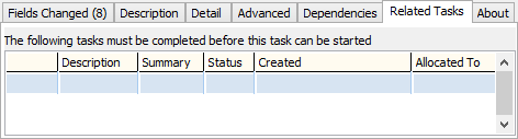 Medical Maintenance - Action Centre tab - Related tasks sub-tab