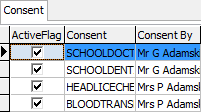Medical Maintenance - Consent tab (grid area, cut-down)