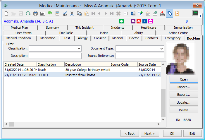 Medical Maintenance - DocMan tab