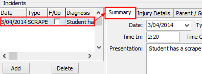 Medical Maintenance - Incidents tab (grid relation, cut down)