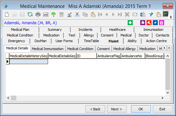 Medical Maintenance - Maint tab