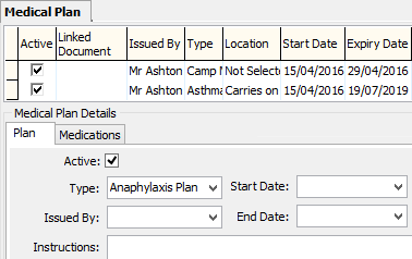Medical Maintenance - Medical Plan tab (WN, cut-down)