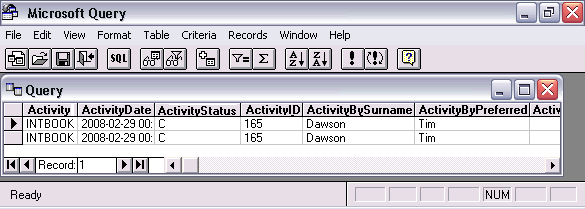 Microsoft Query window - FutureStudentPrint