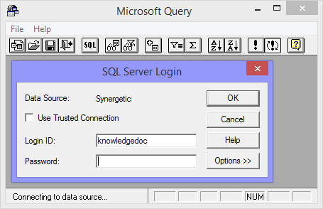 Microsoft Query - SQL Server Login window
