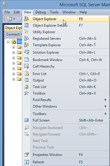Select View > Object Explorer