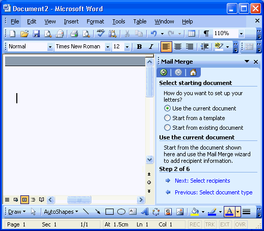 Microsoft Word - mail merge step 2