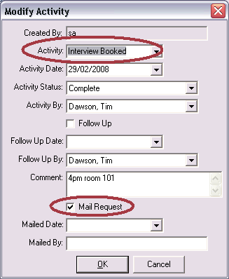 Modify Activity window