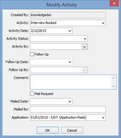 Modify Activity window