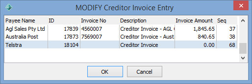 Modify Creditor Invoice Entry (modify creditor invoice)