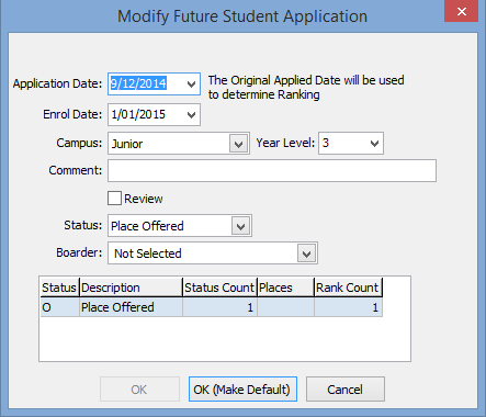 Modify Future Student Application (show places)