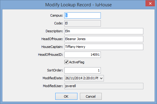 Modify Lookup Record - luHouse window