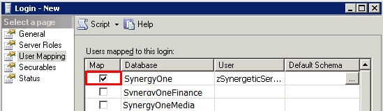 MS SQL Studio Security Login New User Mapping grid