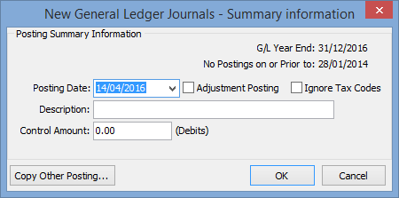 New General Ledger Journals - Summary information