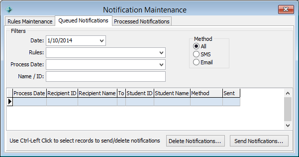 Notification Maintenance - Queued tab