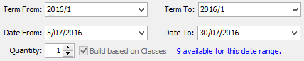Object Booking window (Date range and quantity fields)