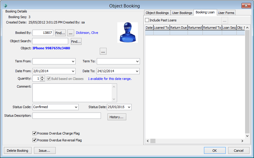 Object Booking - Booking Loan tab