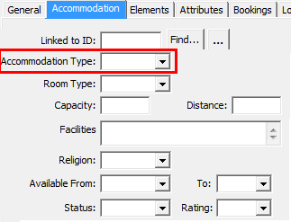 Object Maintenance - Accommodation tab (cut down, Accomm type highlighted)
