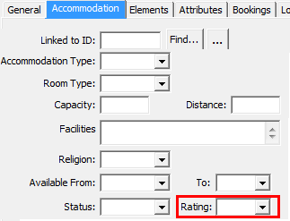 Object Maintenance - Accommodation tab (cut down, rating highlighted)