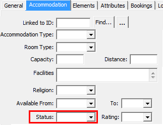 Object Maintenance - Accommodation tab (cut down, status highlighted)